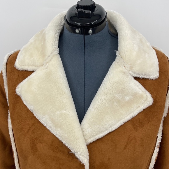 JESSICA LONDON SIZE 14W Women's Brown Faux Shearling Coat - Picture 2 of 12
